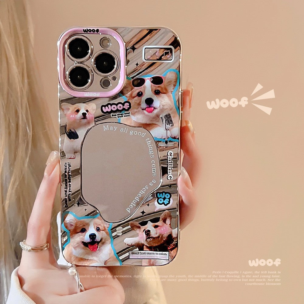 Divertida funda de móvil con gatito negro para iPhone 15, Apple 13, plateada galvanizada, espejo 17promax, carcasa rígida 16, 11