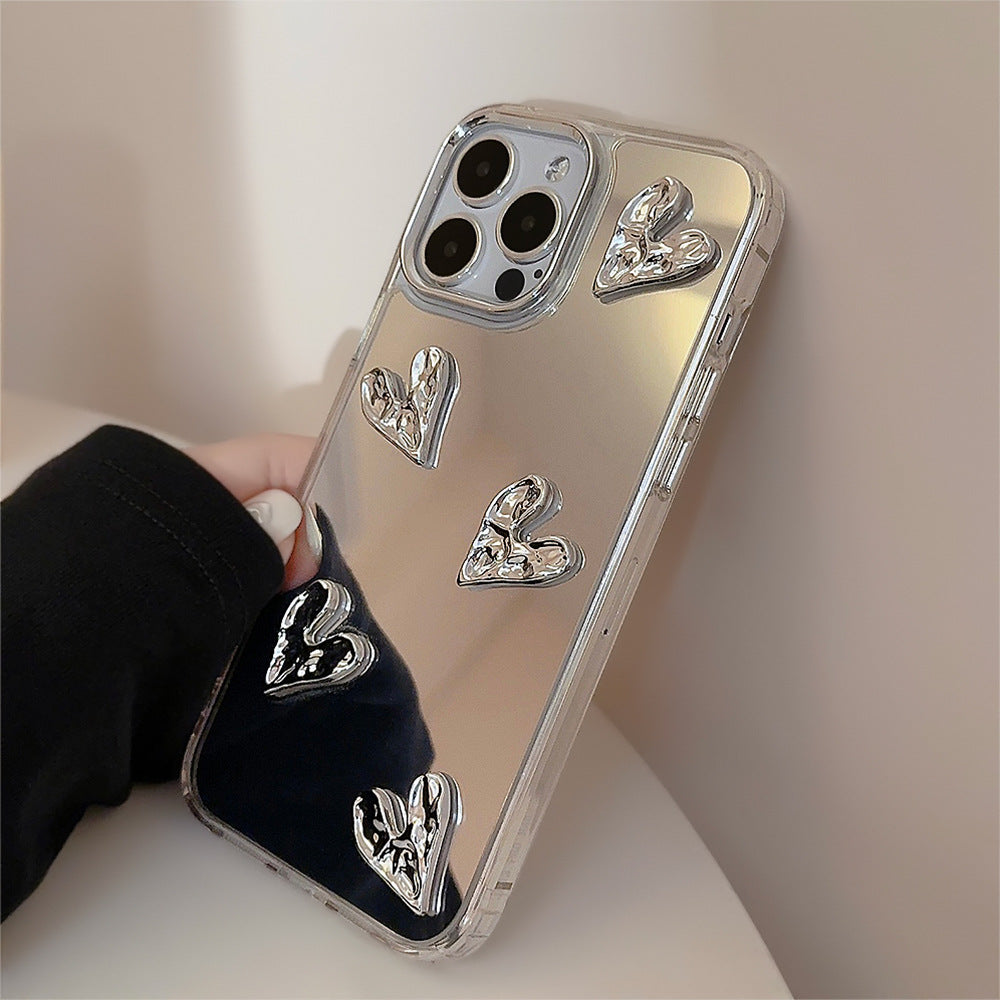 Galvanoplastia tridimensional amor 13 apto para 17 Funda de teléfono Apple 15ProMax espejo iPhone16 sensación avanzada 14 duro