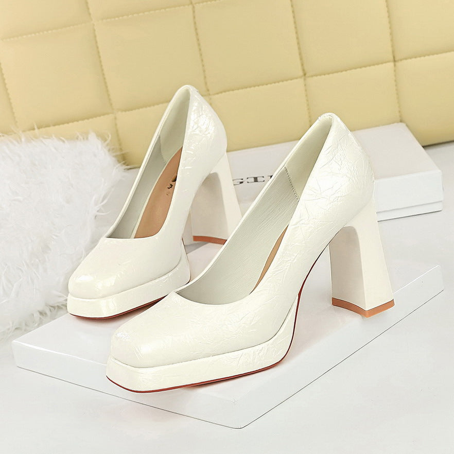 Zapatos de mujer de tacón súper alto con punta cuadrada y plataforma, zapatos de tacón grueso de corte bajo, tacones altos elegantes