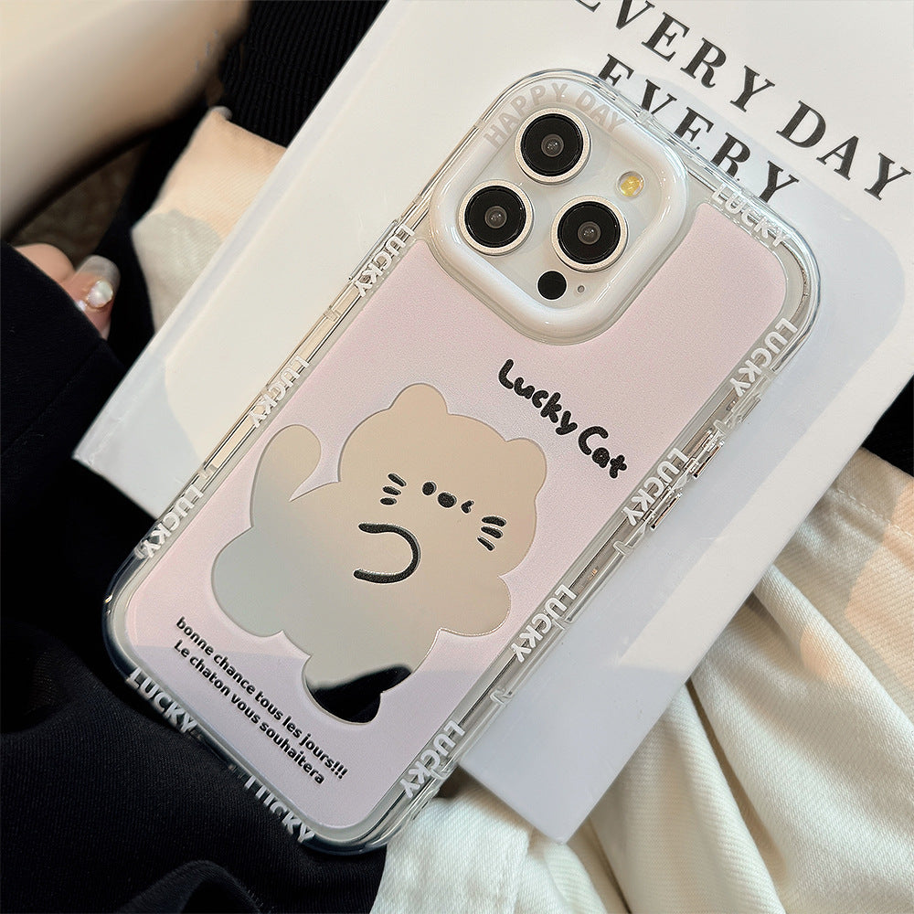 El estuche para iPhone 17 Pro Max de dibujos animados 12/13 generación con cuerda de mano es adecuado para el teléfono móvil Apple 16 con un lindo espejo de gato rosa