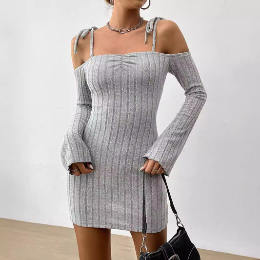 Ropa de Mujer Adulta Dama como Mujer Ligeramente Maduro Vestido con Tirantes de Otoño Invierno Cuello Barco Elegante Ajustado