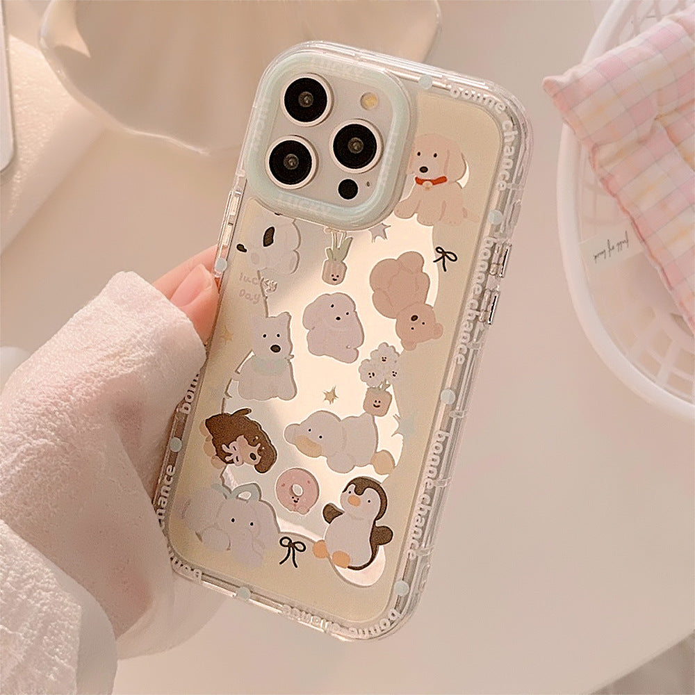 El bonito espejo para mascotas es adecuado para las fundas de teléfono móvil iPhone 15, iPhone 16 divertido de dibujos animados 12 anticaídas 11 generación de Apple 17ProMax.
