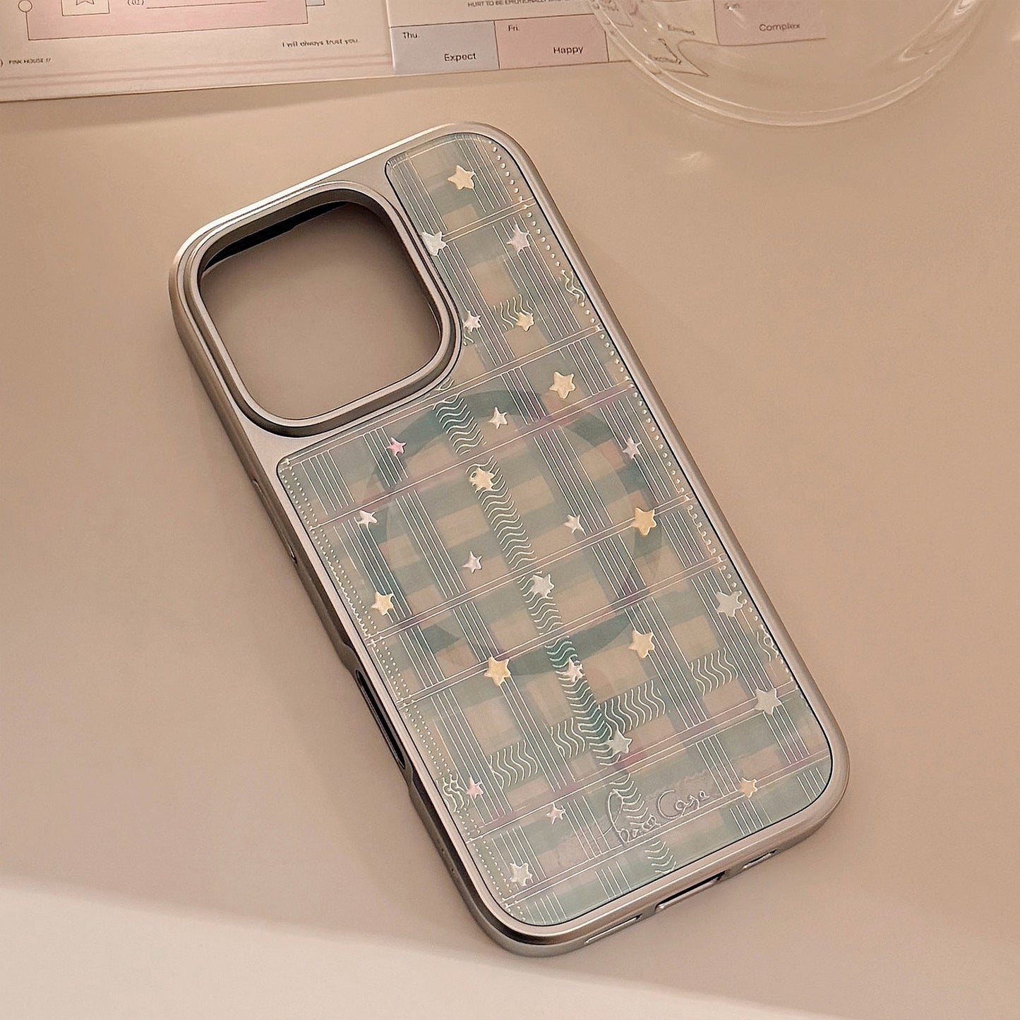 Gilt applicable iphone15 apple 16promax mobile phone case rotating bow magnetic suction bracket 14 plaid 17