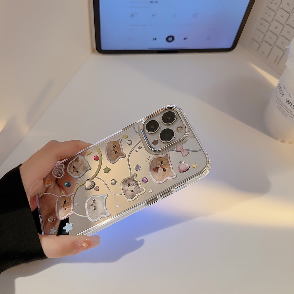 Funda para iPhone 16 con gato de diamantes, espejo galvanizado para iPhone 17, sensación avanzada 13, aplicable a 12, 15pro max
