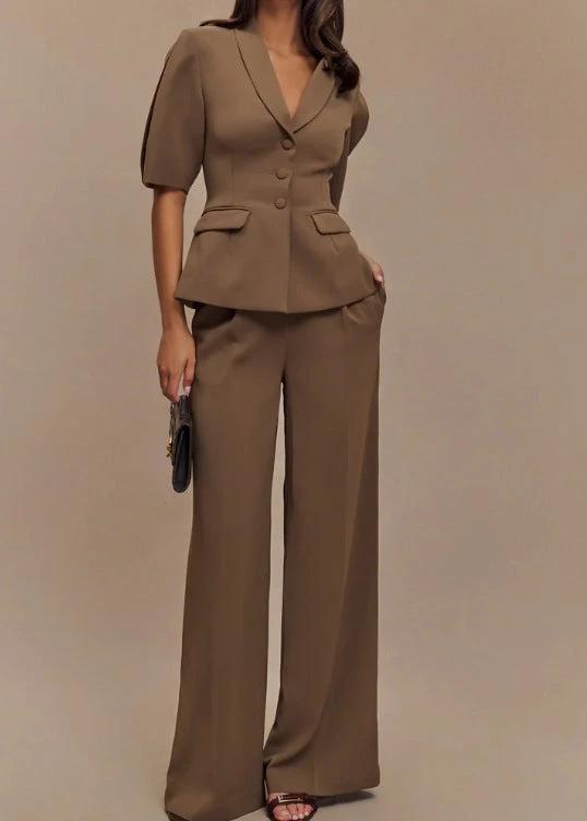 Women's Fashion Casual Elegant Solid Color Short Sleeve Suit