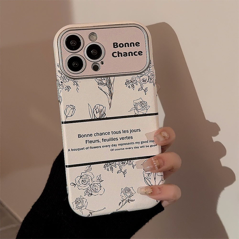 Funda de cuero con diseño de flor de rosa para iPhone 16 Apple 15, funda para móvil 13promax, estilo 17, con cordón de cristal 12