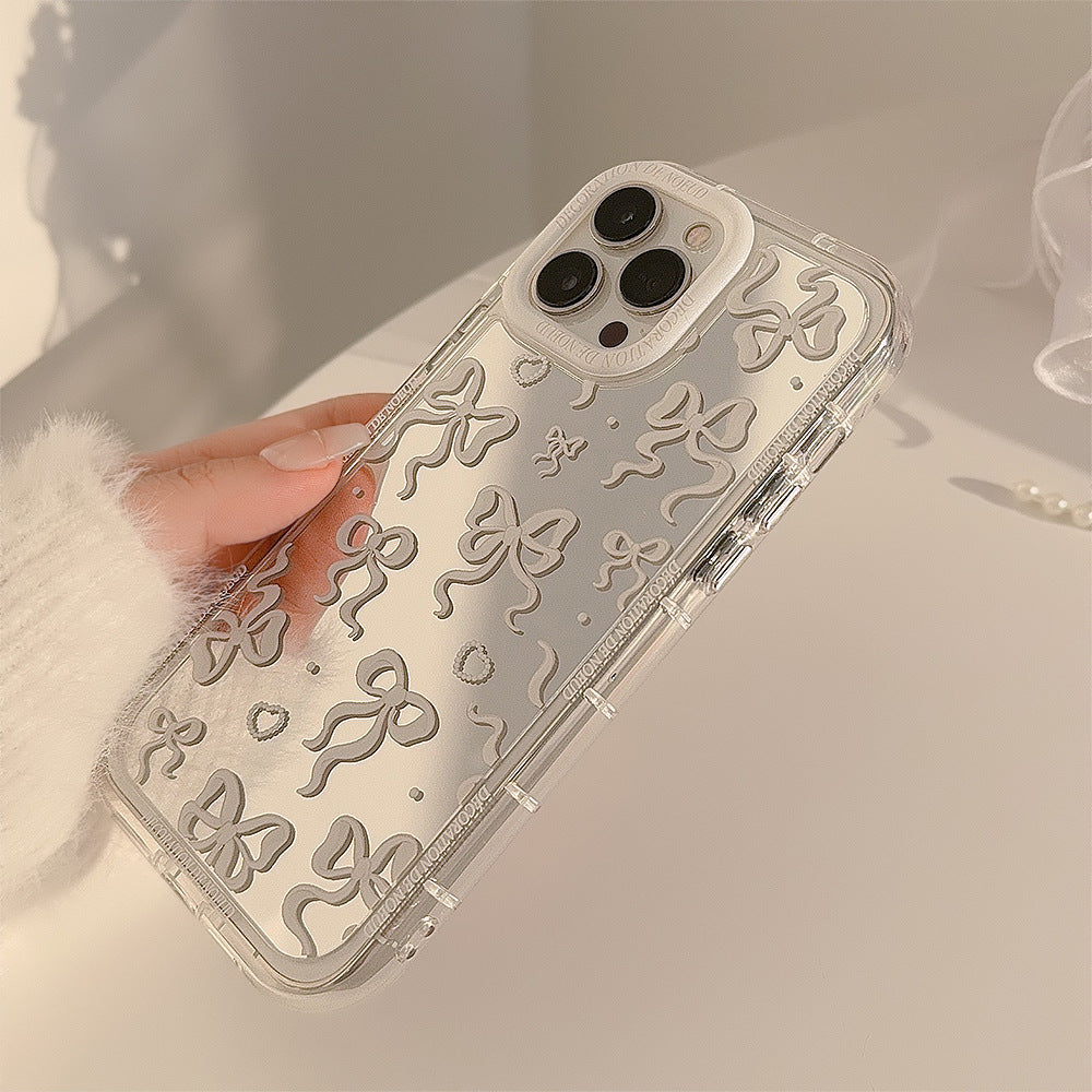 Espejo de lazo para 17ProMax funda de teléfono móvil Apple 16 estilo princesa de temperamento iPhone15 transparente 11 12