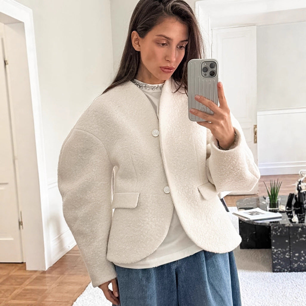 Thick Woolen Coat Women Autumn Winter Socialite Coarse Woolen Chanel Top