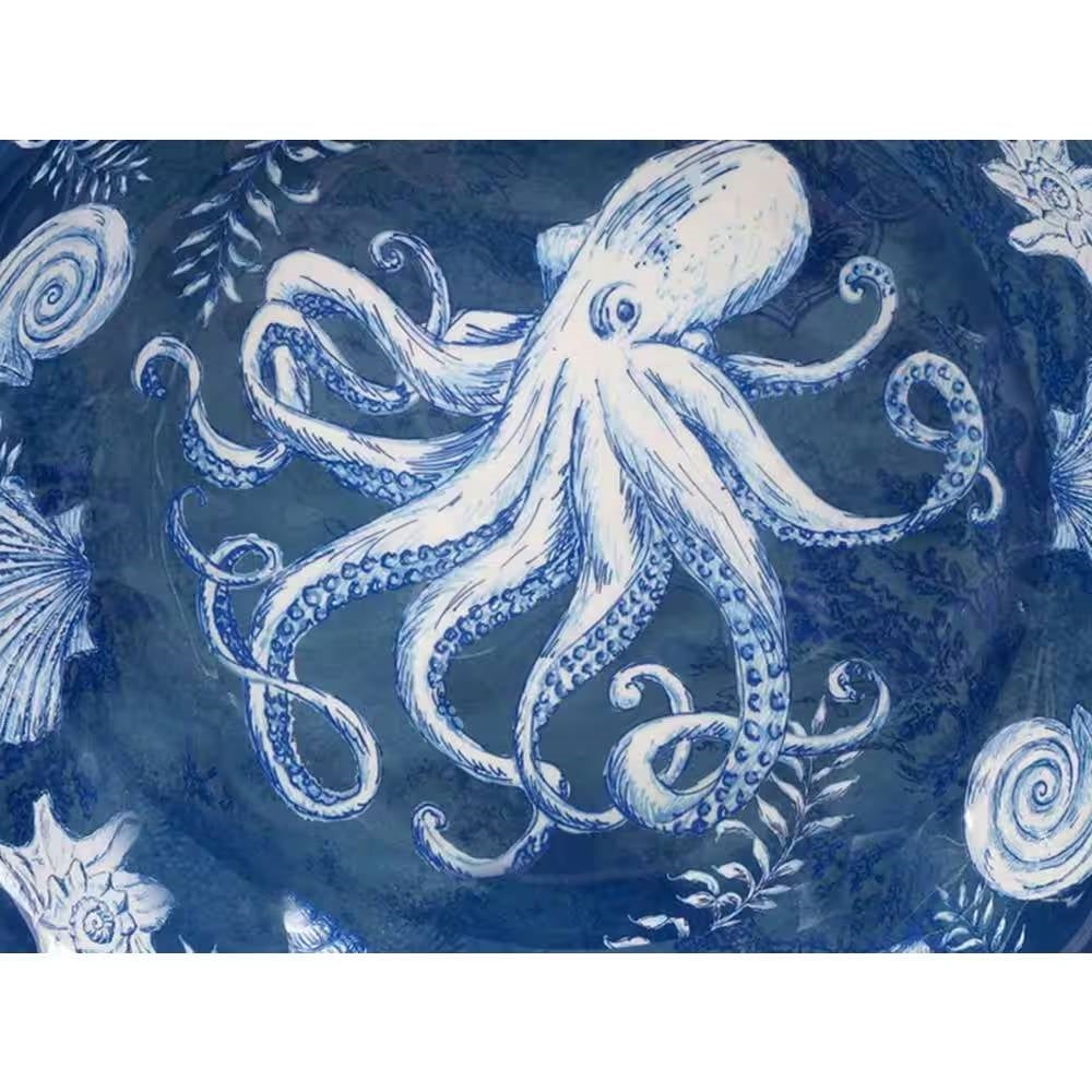 Juego de 5 cuencos de cena de playa con estrellas de mar, conchas y pulpos en azul y blanco