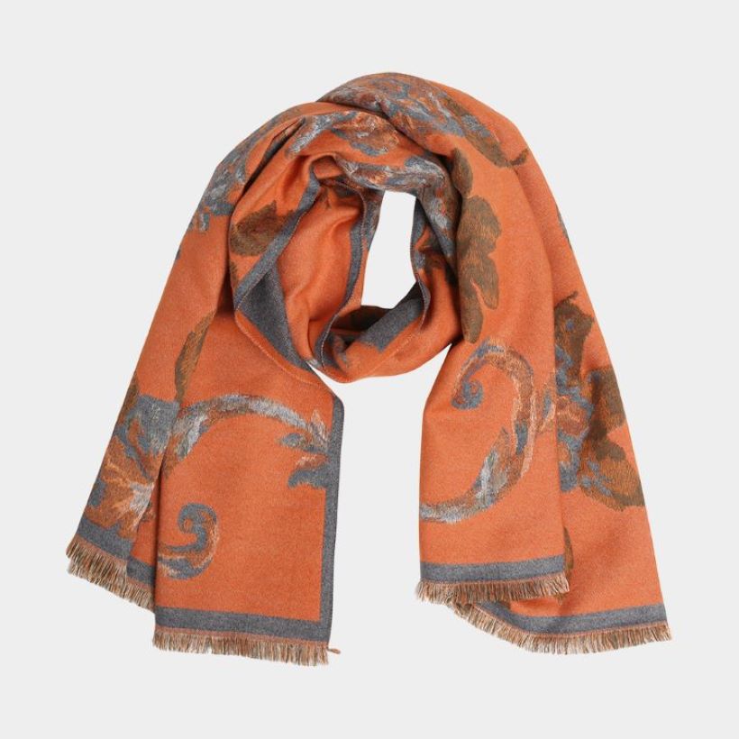 Floral Pattern Fringe Oblong Scarf