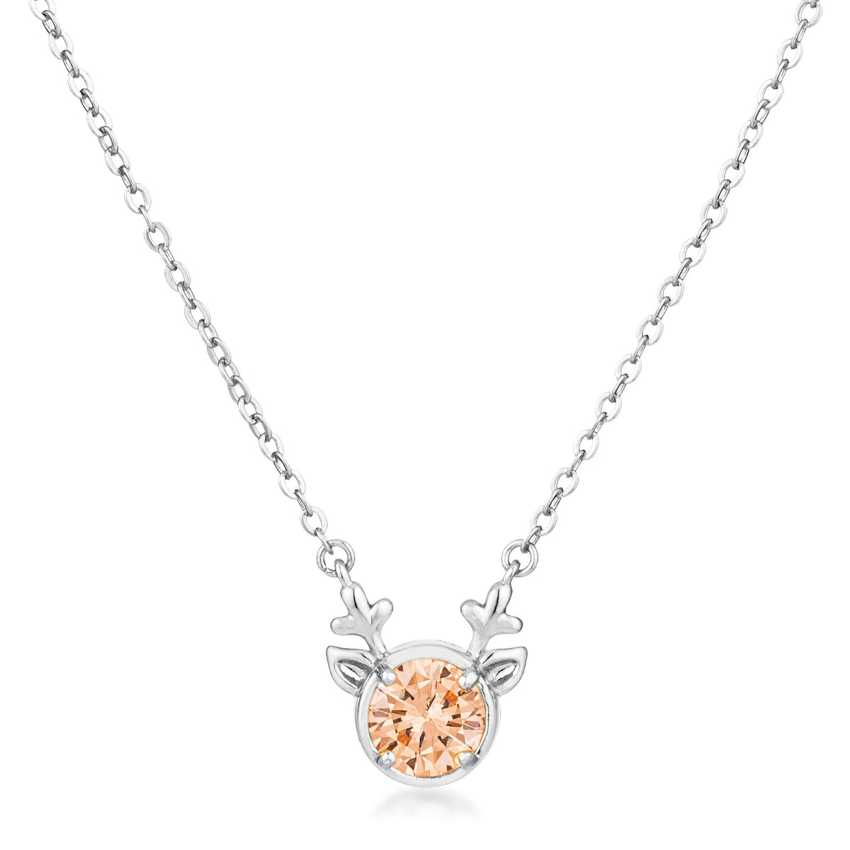 3.88Ct Rhodium Reversible Peach CZ Reindeer Pendant
