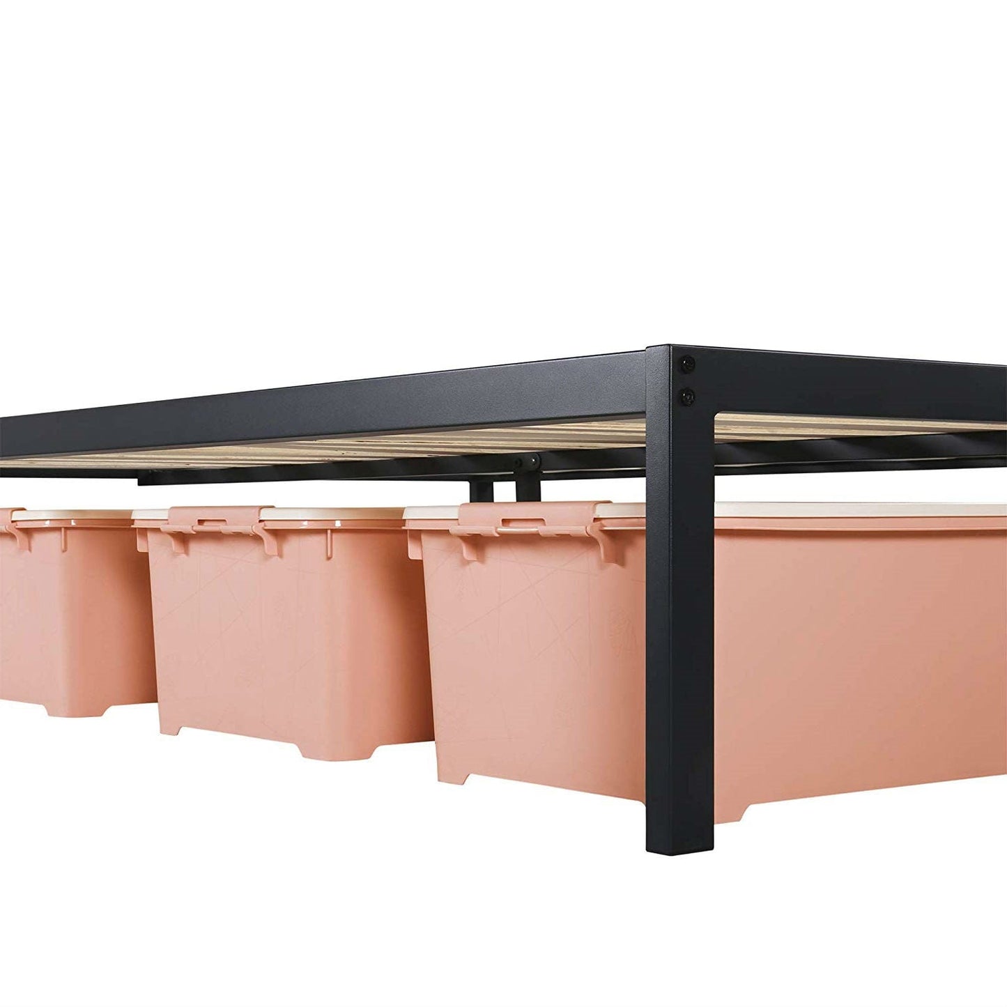 Base de cama de metal resistente de tamaño individual con plataforma y listones de madera