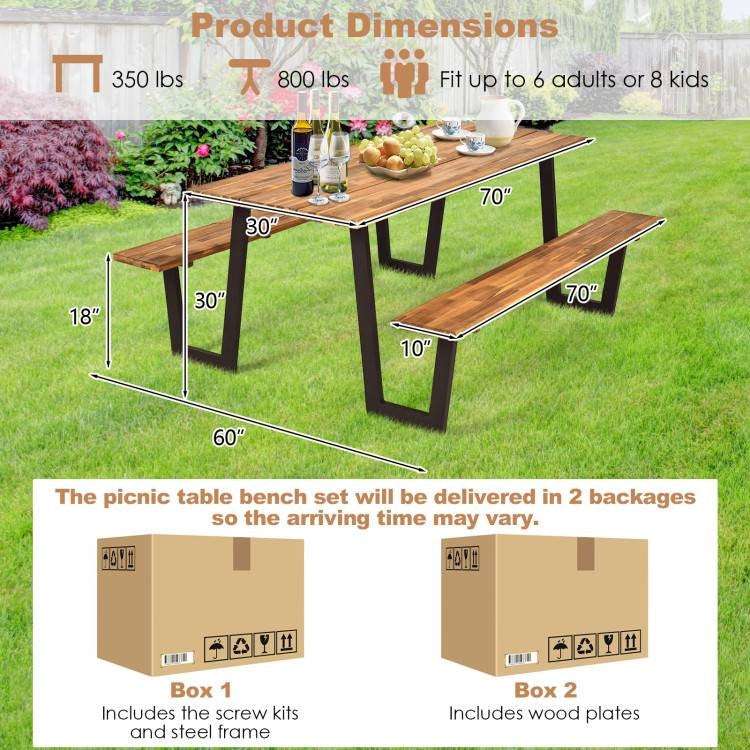 Mesa de pícnic de madera moderna con 2 bancos, juego de comedor para patio exterior