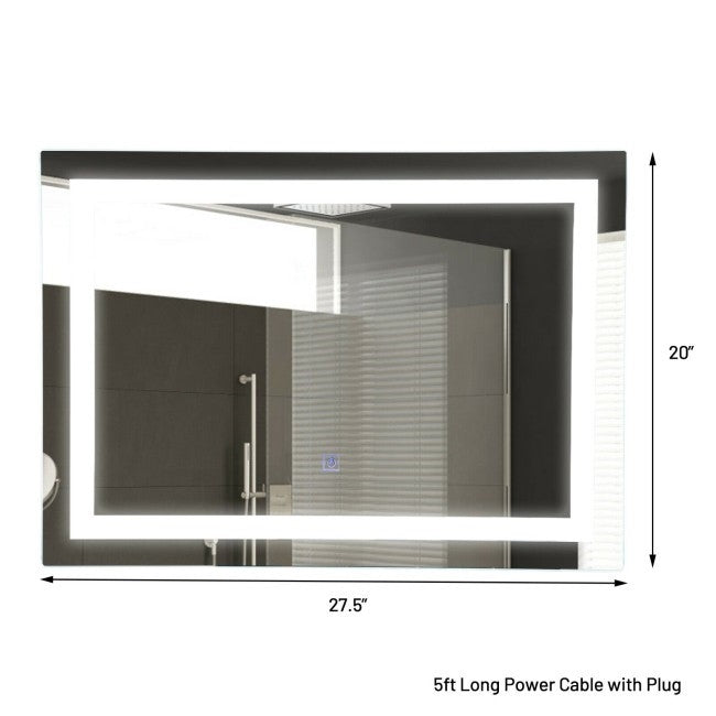 Espejo de baño con sensor táctil LED, montado en la pared, con cable, de 27.5 pulgadas