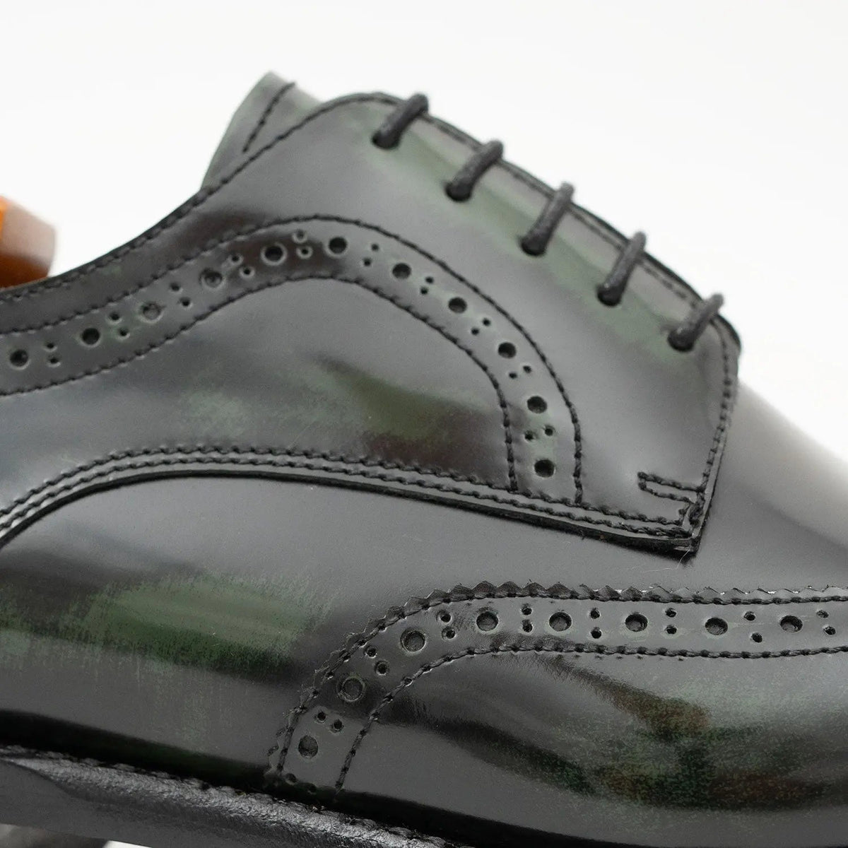 Green Wingtip Cow Leather Derby Shoes