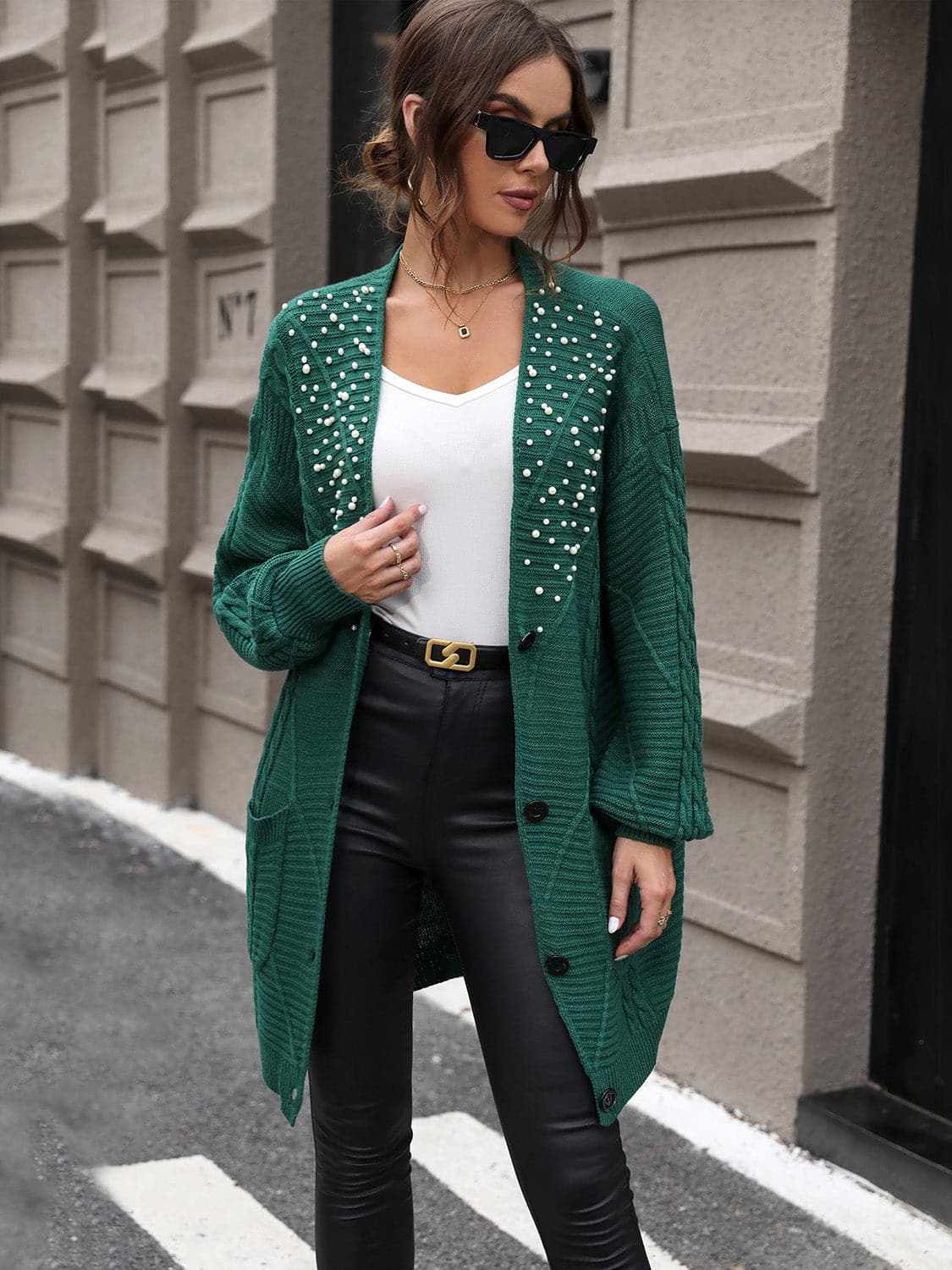 Shirts Trendsi Pearl Detail Cardigan Women's Elegant Cable-Knit Sweater Soft & Stylish