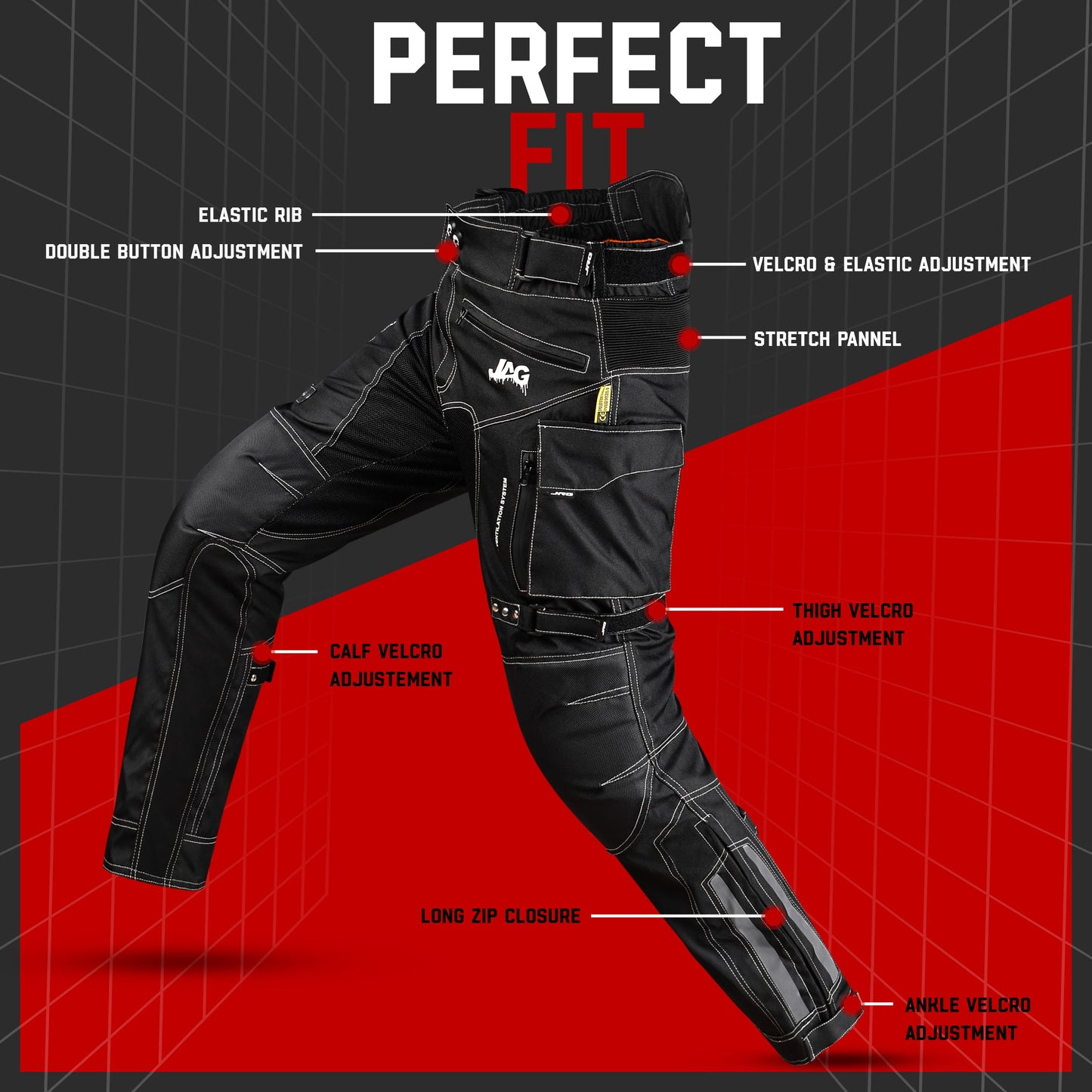 Pantalón protector de motocicleta JAG Maverick - Negro