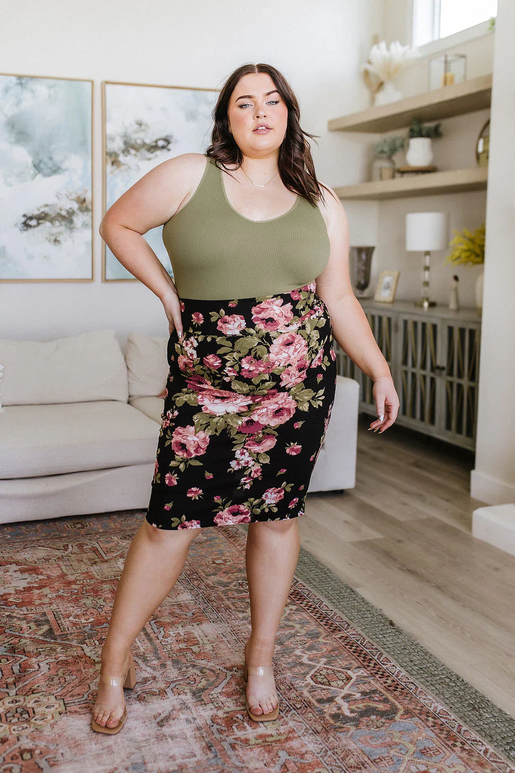 Falda lápiz floral perfectamente impecable