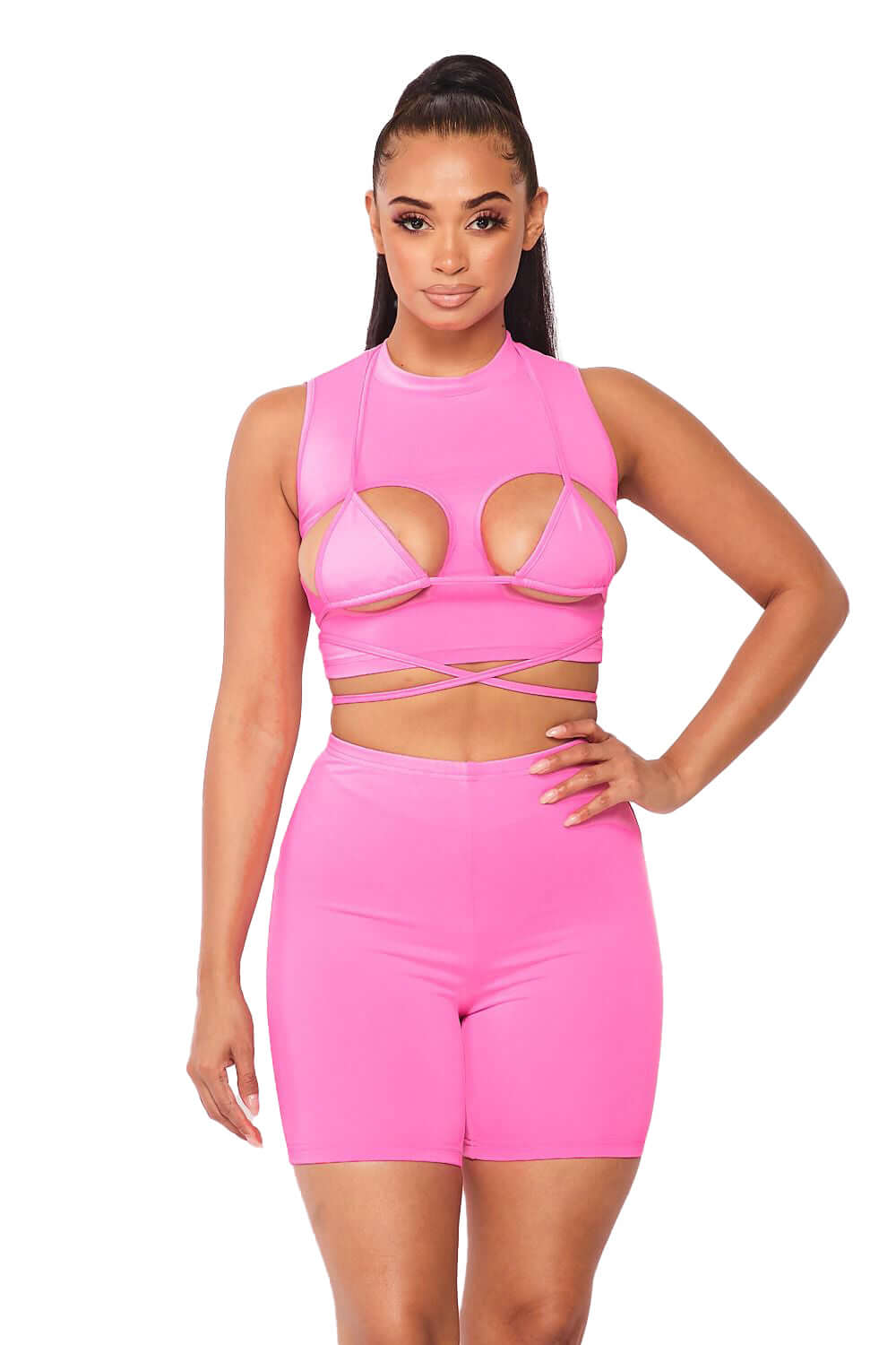 Conjunto de 2 piezas de shorts de ciclista rosa