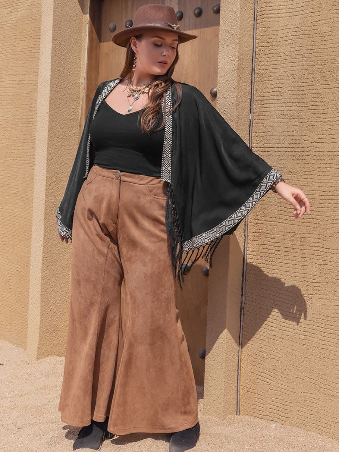 Sweaters Trendsi Plus size geometric fringe cardigan