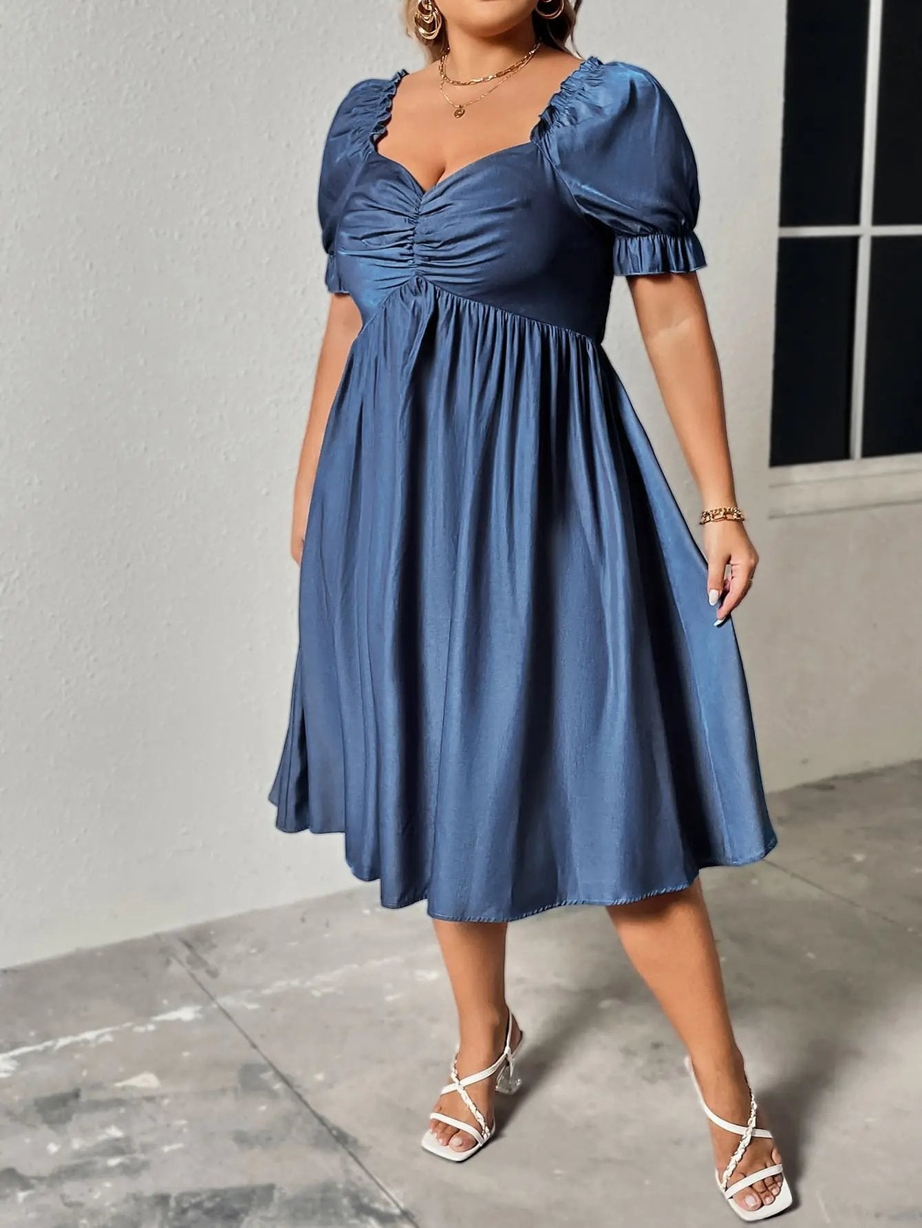Women's Plus Size Dress Plus Size Sweetheart Neck Dress - Elegant Midi