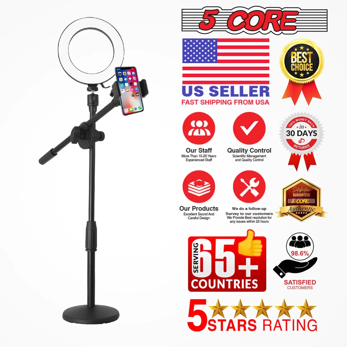 6 inch Ring Light with Cell Phone Stand Adjustable Ring light Angle LED Circle Light w Phone Holder