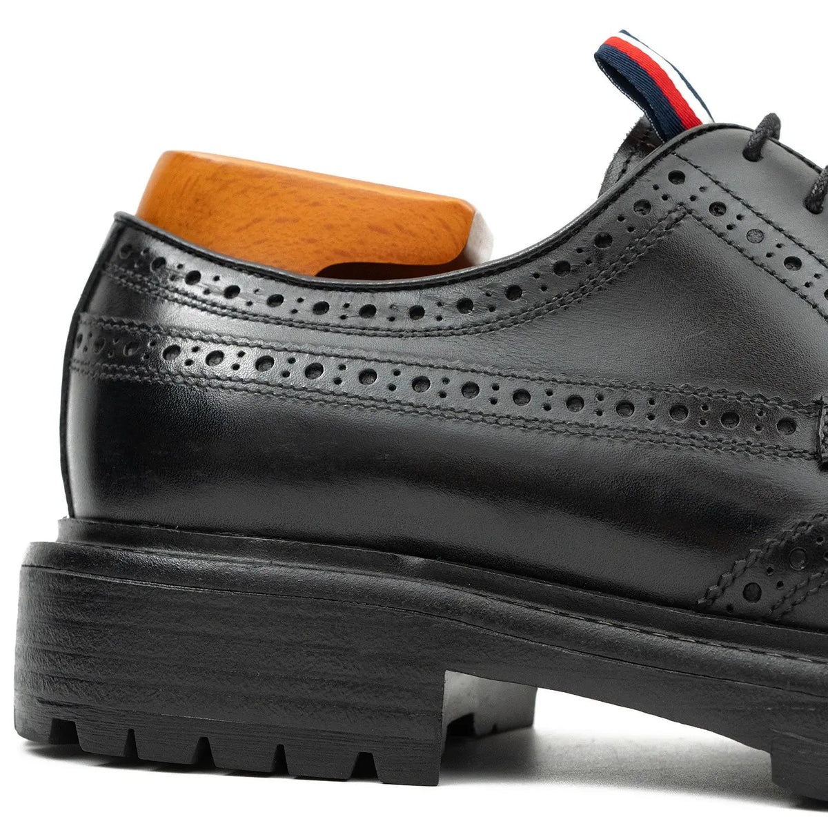 Black Wingtip Calf Leather Derby Shoes