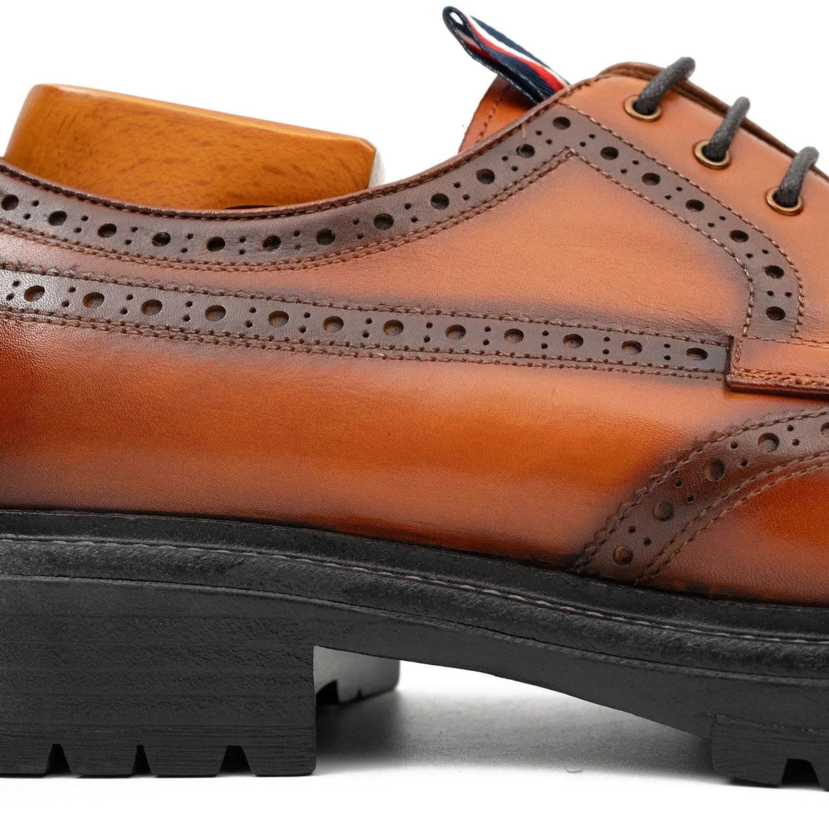 Orange-Brown Wingtip Calf Leather Derby Shoes