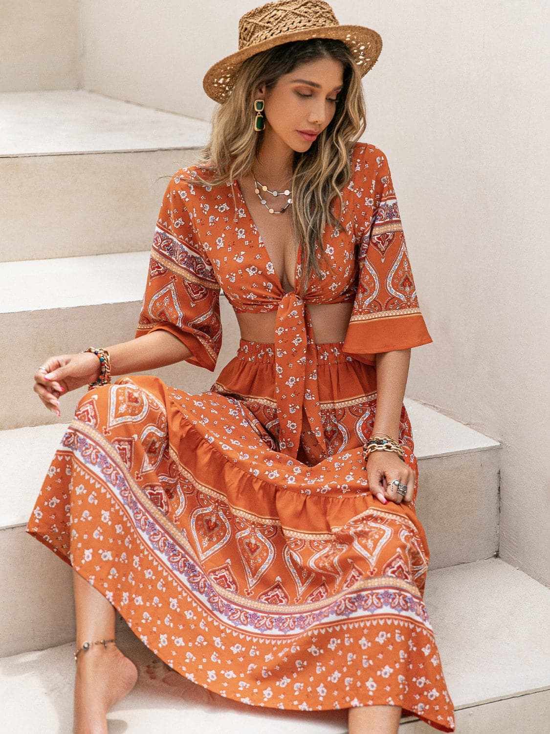 Accessories Trendsi Printed plunge top and skirt set