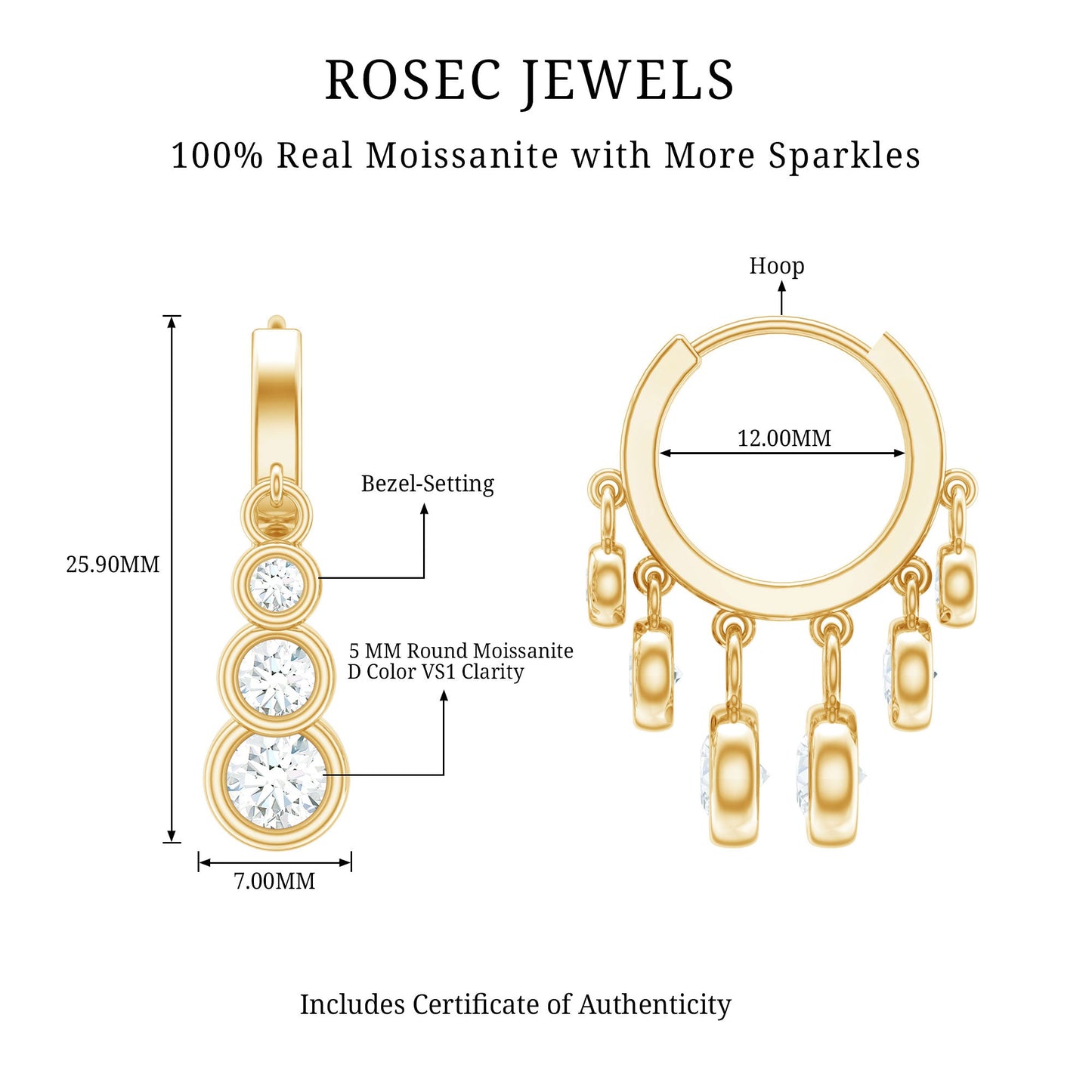 Bezel Set Moissanite Hinged Hoop Drop Earrings in Silver