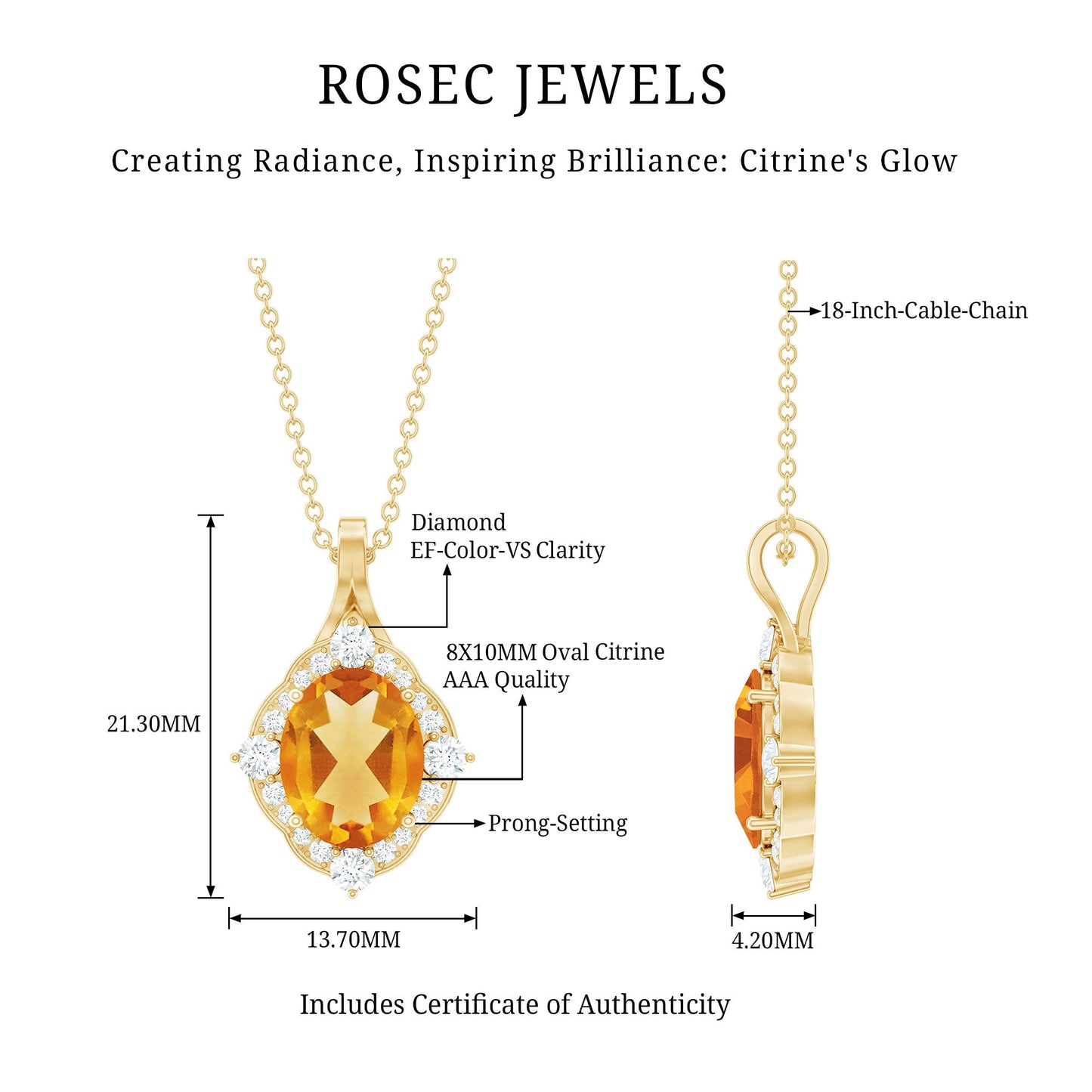 Vintage Looking Citrine Diamond Necklace with Chain