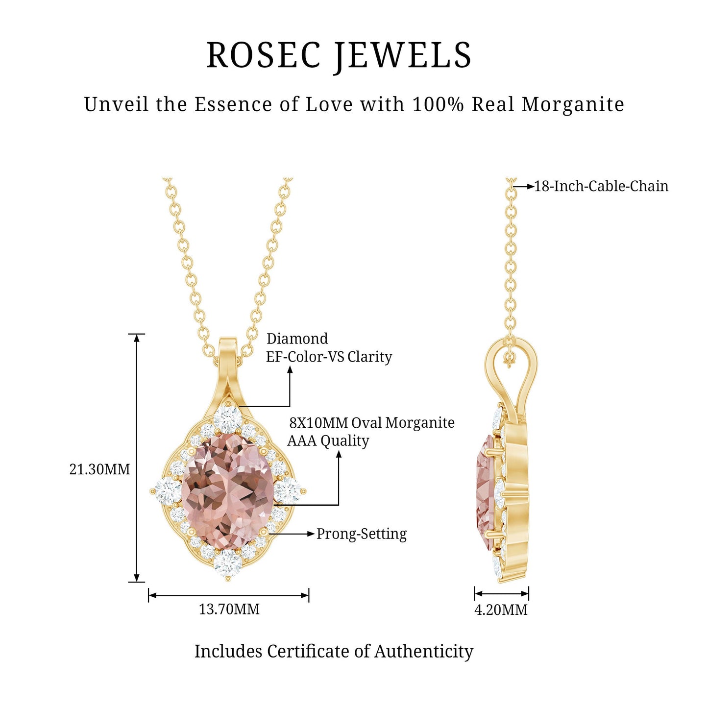 Vintage Inspired Morganite Bridal Necklace with Diamond Halo