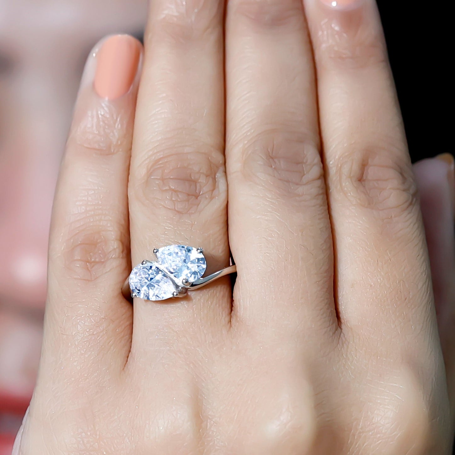 6X8 MM Pear Shaped Lab Grown Diamond Two Stone Engagement Ring