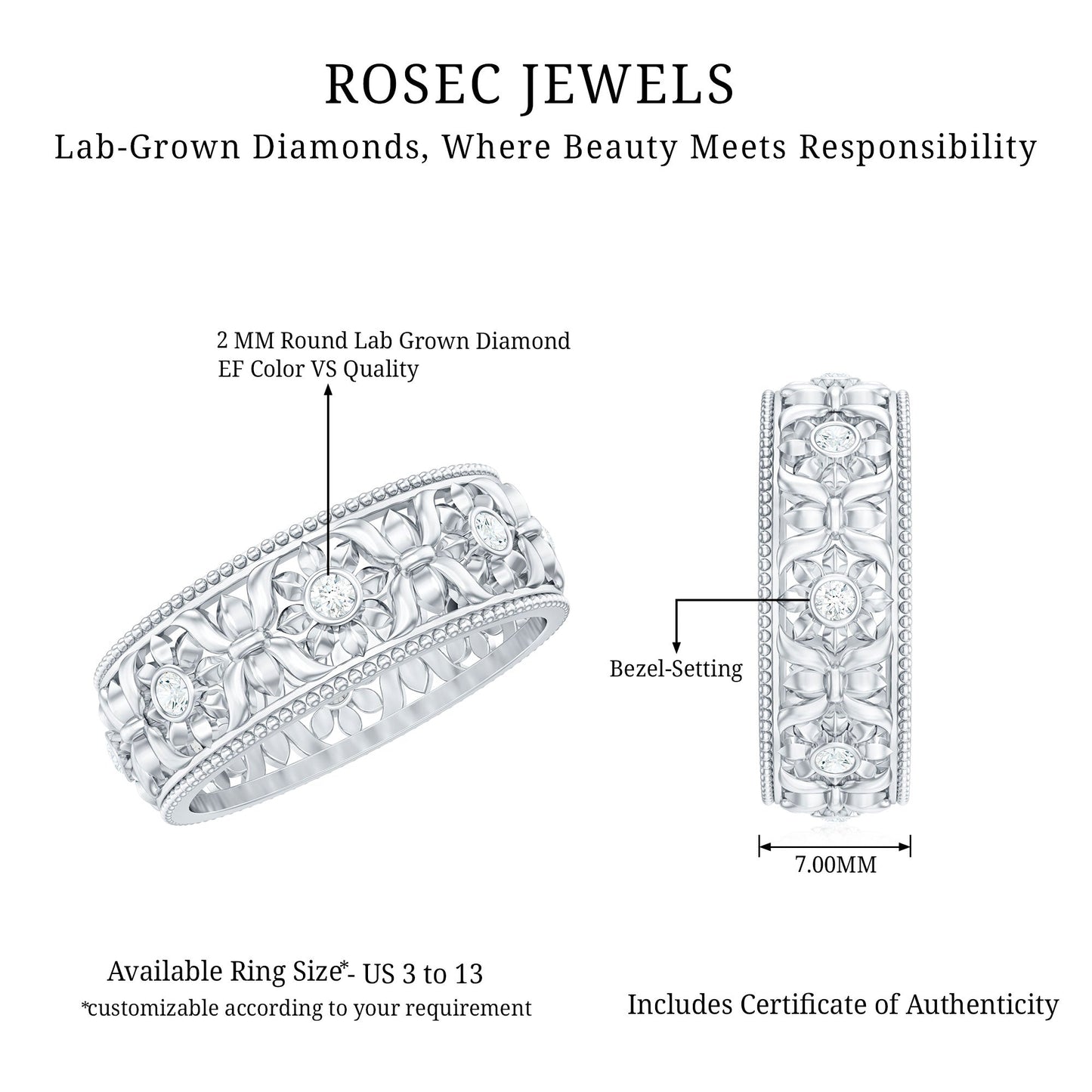 Floral Inspired Lab Grown Diamond Filigree Wedding Band