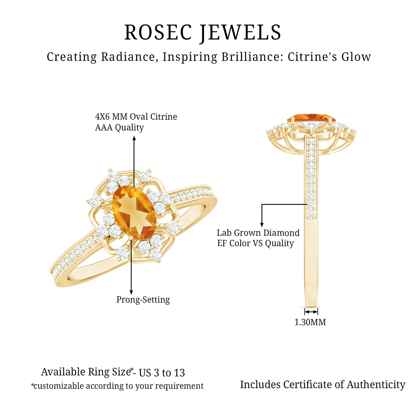Genuine Citrine Vintage Engagement Ring in Gold Plated Silver