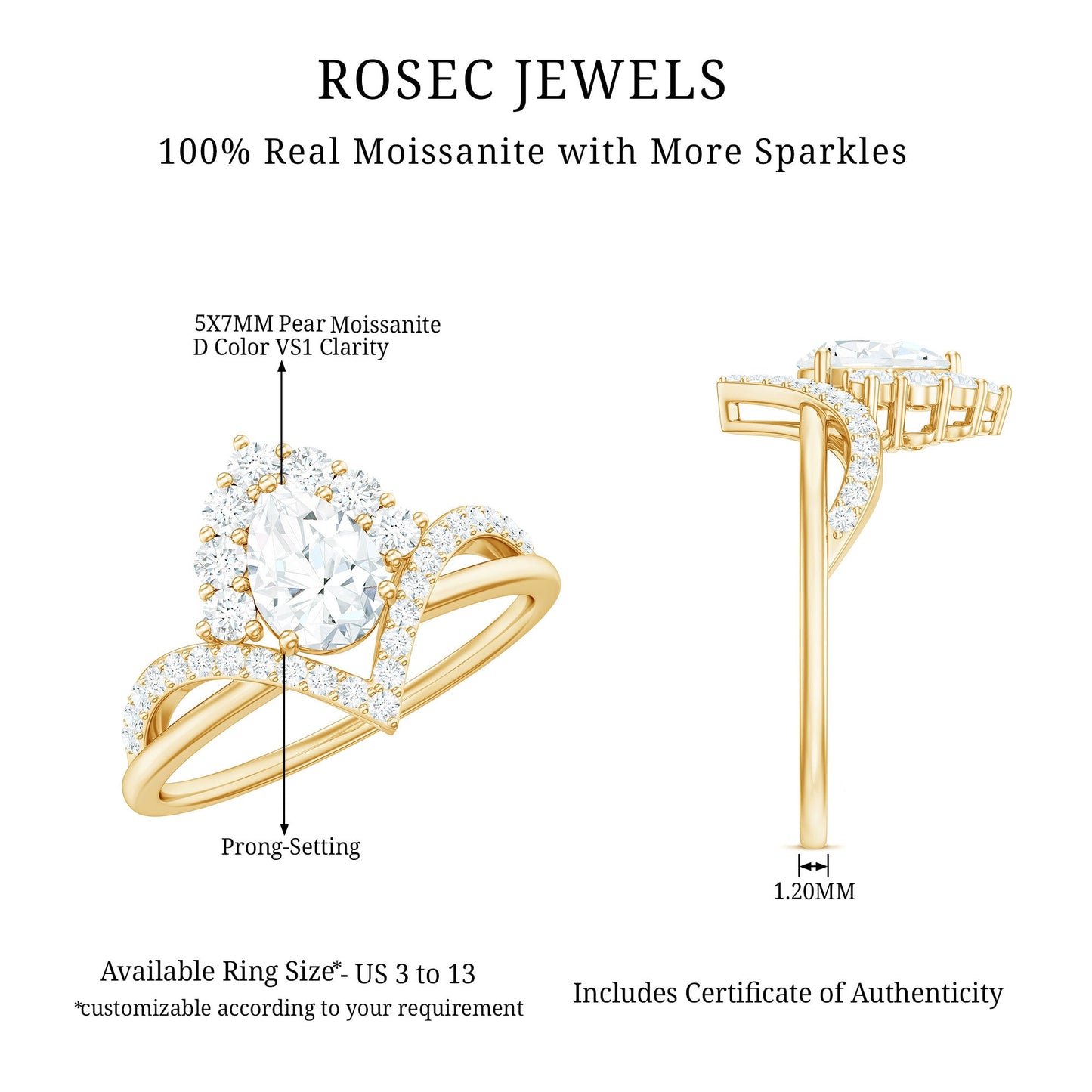 Pear Shaped Moissanite Designer Engagement Ring For Women