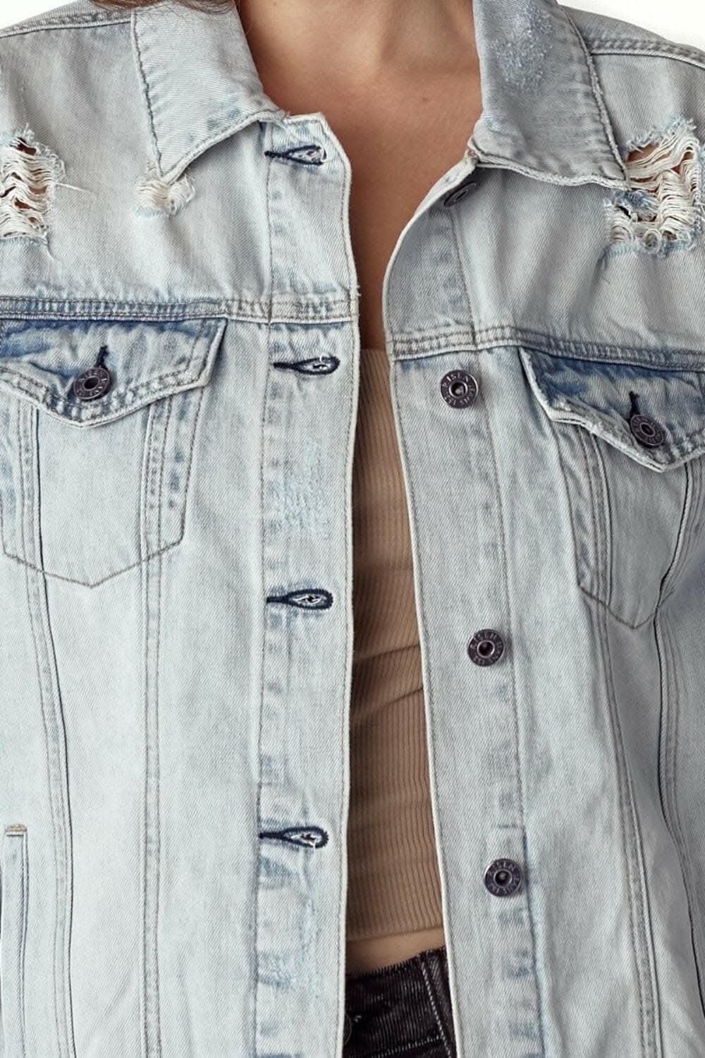 Pants Trendsi Jeans & Denim RISEN Distressed Button Up Jacket