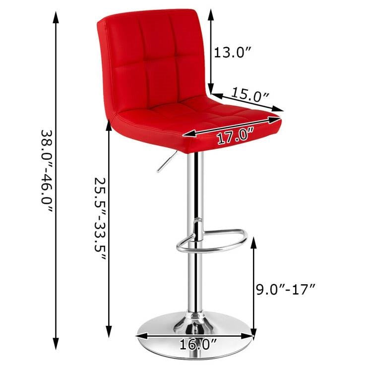 Juego de 2 taburetes de bar modernos de altura regulable con cómodo asiento de cuero sintético rojo