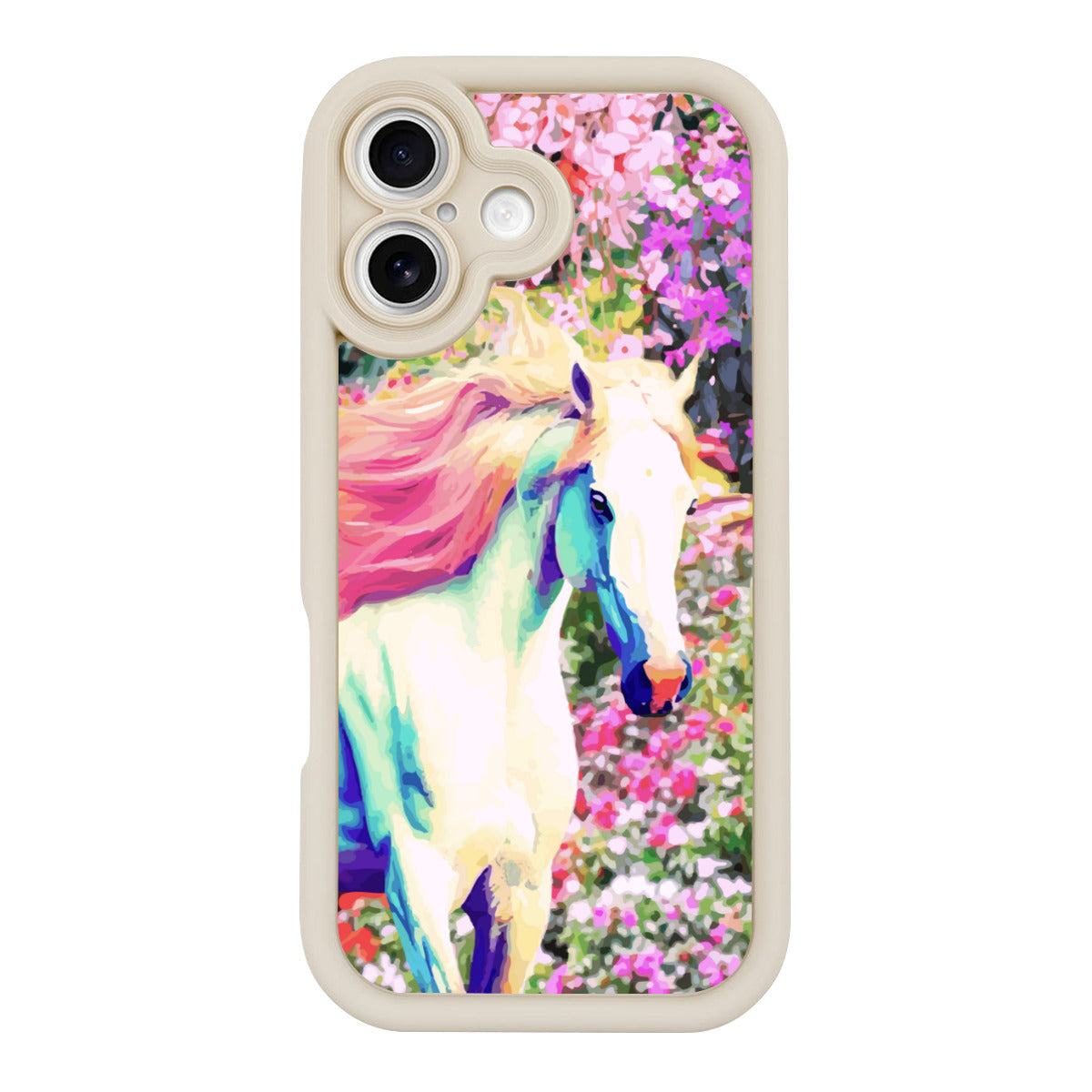 White Horse with Floral Background iPhone 16 Case