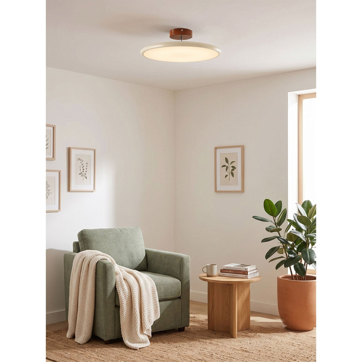 Orbitra | Flush Mount LED Ceiling Light with Swivel Arm, Dimmable Beige or Green Fixture
