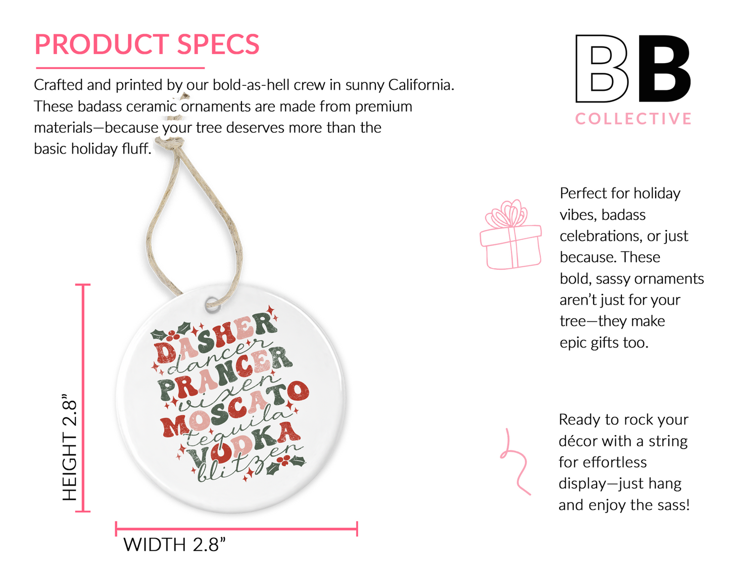 Reindeer Games Holiday Ornament – Dasher, Dancer, Moscato & Vodka