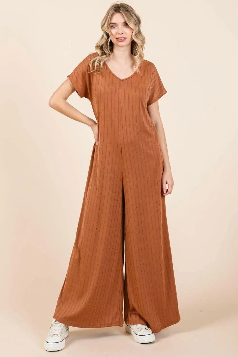 Shoes Trendsi just arrived - Ribbed Short Sleeve Jumpsuit with Wide Leg - BO
