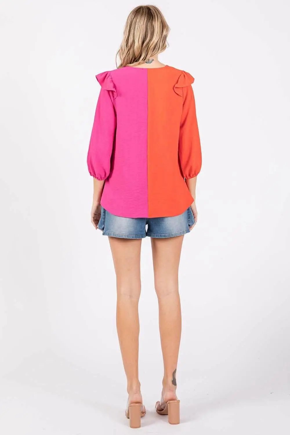 T-Shirts Trendsi usa - Ruffle Elegance Contrast Blouse
