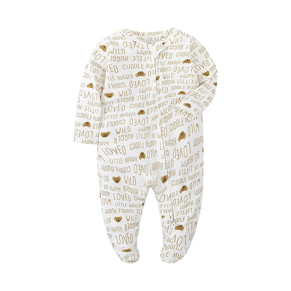 Unisex Newborn Baby Footed Pajamas Long Sleeve Zipper Romper Cotton Jumpsuit Solid White 0-12 Months Fashion Baby Clothes