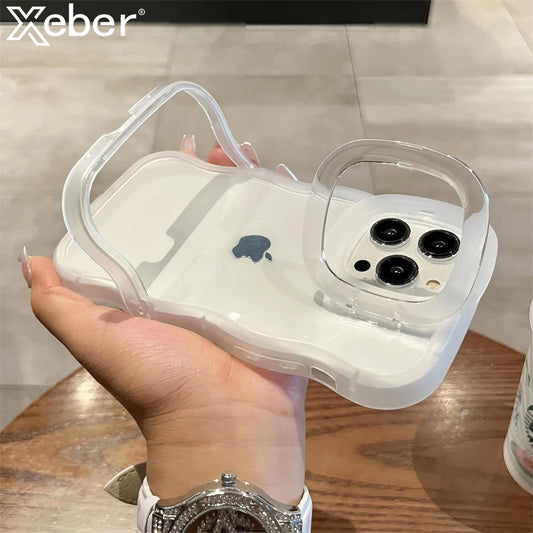Funda Transparente Plegable 2 en 1 con Soporte de Onda para iPhone