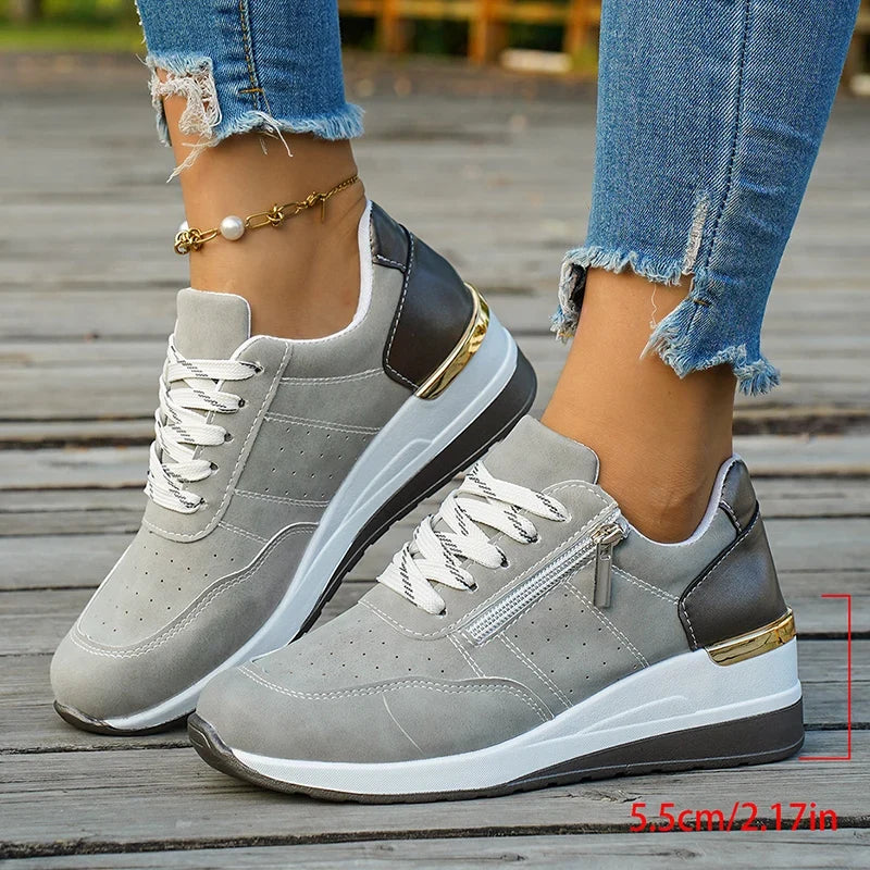 Plus Size 44 Platform Casual Sneakers for Women Lace Up Anti Slip Thick Sole Sport Shoes Woman 2026 Spring Zipper Walking Shoes