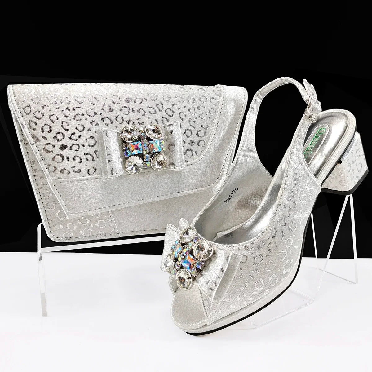 Doershow Italian green Shoes And Bag Sets For Evening Party With Stones Italian Leather Handbags Match Bags! 1-1
