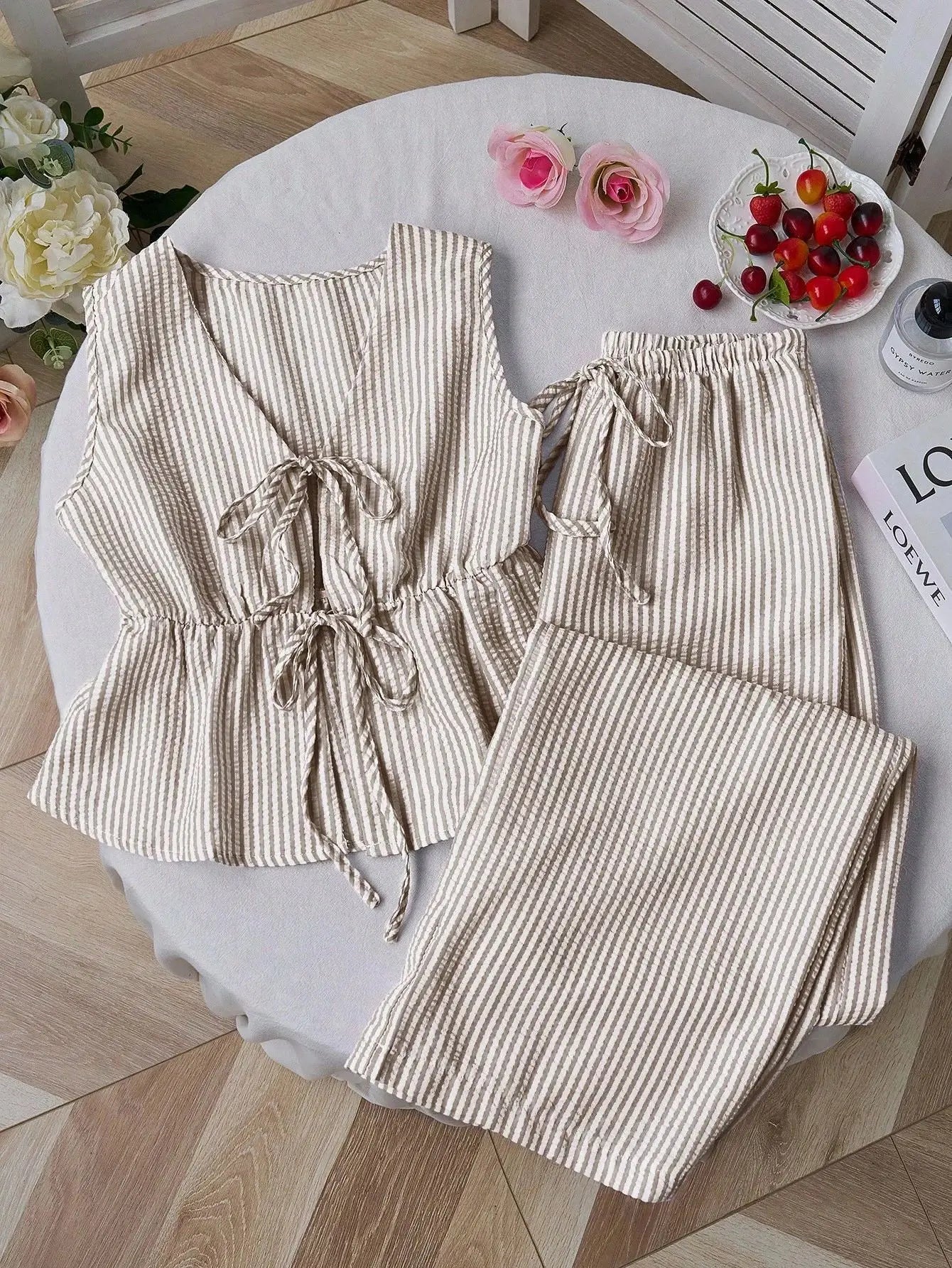 Solid Cami Wide Leg Pants Set | Tie Waist Loose Fit | Summer Two Piece Casual Outfit