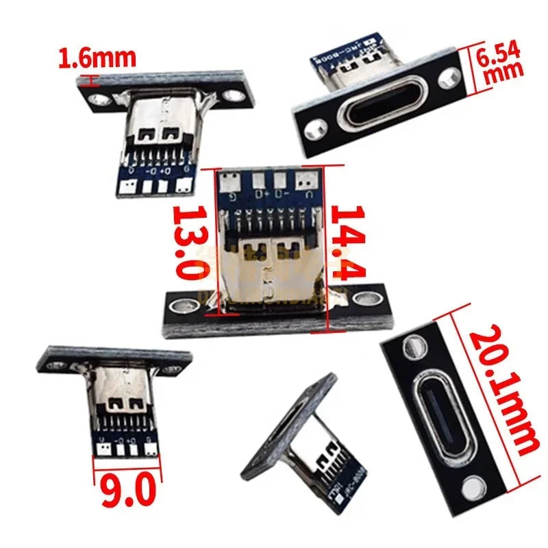 1-20Pcs USB Jack 3.1 Type-C 2Pin 4Pin Female Connector Jack Data Charging Port Small Electrical Charging Base with Fixing Plate