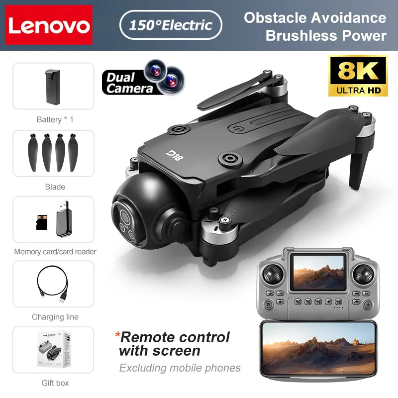 Lenovo D18 Drone 8K Aerial HD Dual-Camera Intelligent Obstacle Avoidance Brushless Power 5G WIFI Screen Remote Control GPS Drone